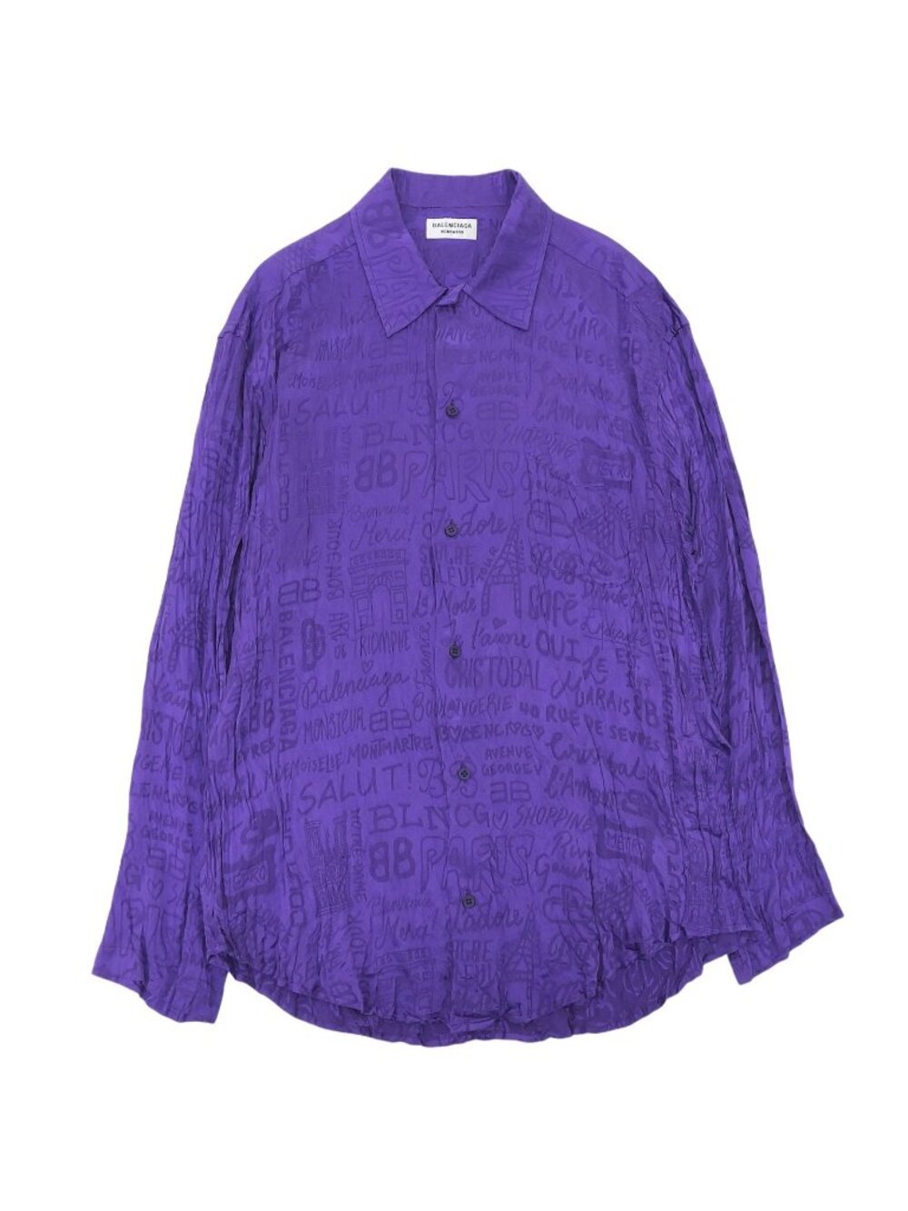Balenciaga Homewear Silk 100% Logo All Over Print Long Sleeve Shirt Purple 34